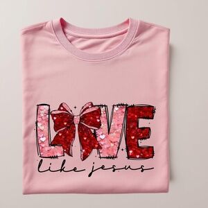 Love Like Jesus T-sirt short sleeve Sand Inspirational Faux Sequins S M L XL